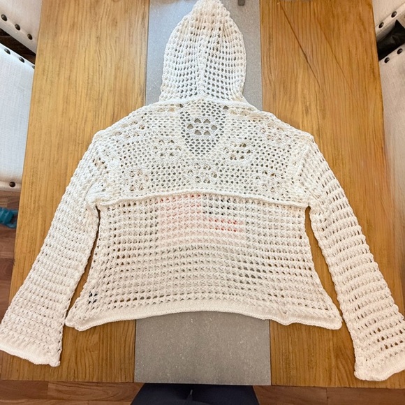 Pol American Flag Open Knit Crochet Sweater Top Hoodie Red White and Blue Large - Picture 4 of 12